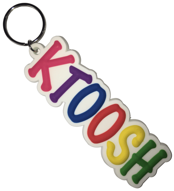 Custom rubber keyrings with 5 colour 2D logo on the front.