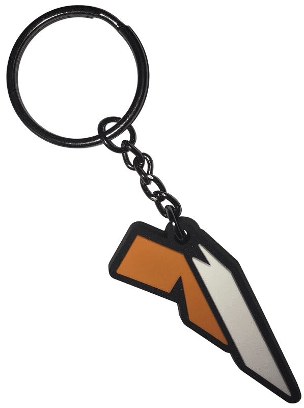 Branded rubber keyring for an earthworks company. The keyring has been cut to the outline of the company logo.