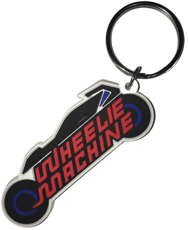 2D embossed custom rubber keyring in shape of a motorcycle.