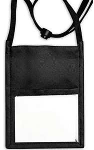 Trade Show Badge Holdes. Material: Polyester 600D/PVC. Dimensions: 13.0cm(W)x16.5cm(H). Imprint Area: 8CM x 4CM. Features: PVC clear ID holder. Open sleeve pocket. Adjustable & printable neck cord. Available colours: Black, Navy, Red Royal.