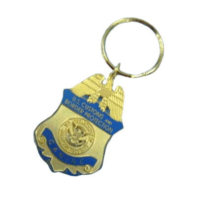 Custom copper keyring for use by a police offer.