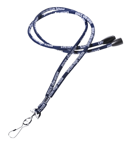 Corded lanyard with 1 colour logo. The accessories in this design include a dog clip and safety breakaway buckle.