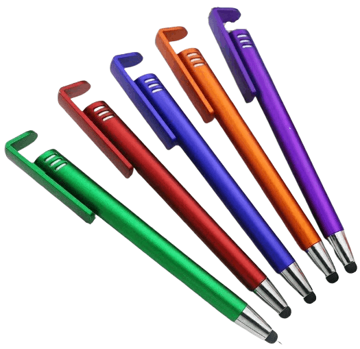 Personlised pens in aluminium material. The picture shows the various pen colours available which can be customised with your own logo or design.