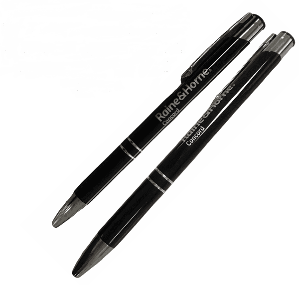 Custom black aluminium pen with 1 colour logo in silver. 