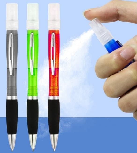 Hand sanitiser pens pens pictured in grey, green or red options. 