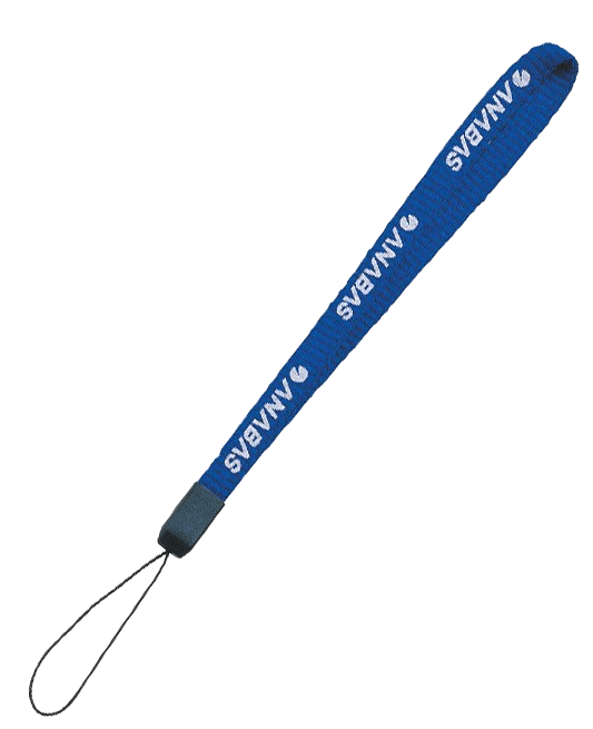 Blue small mobile phone lanyard with 1 colour logo.