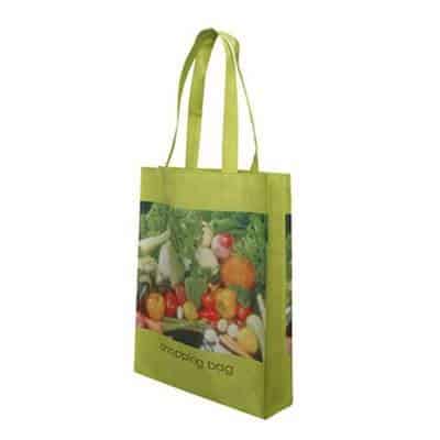 Non-Woven shopping bag. Material: 110g PET Non-woven fabric. Size: 30*38*8(gusset)cm. Logo: Heat-transfer printing.