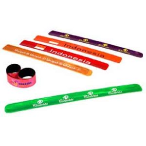 Assorted custom slapbands with 1 to 2 colour logo printing.