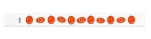 Fun smiley face disposable wristbands suitable to give out at an event, performance or party.
