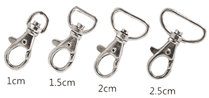 Metal lanyard swivel hooks in various sizes.