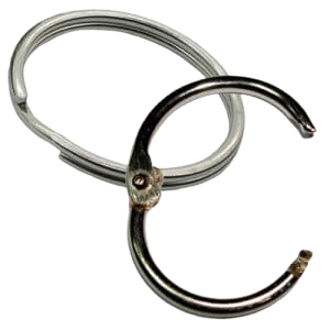 Exmaple of both a split ring and snap split ring in nickel plating.