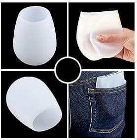 Example of how to take a silicone folding cup and compress it so it fits in the back of your pocket.