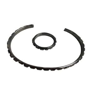 A slimline and thin style stainless steel bracelet with a polished silver finish.