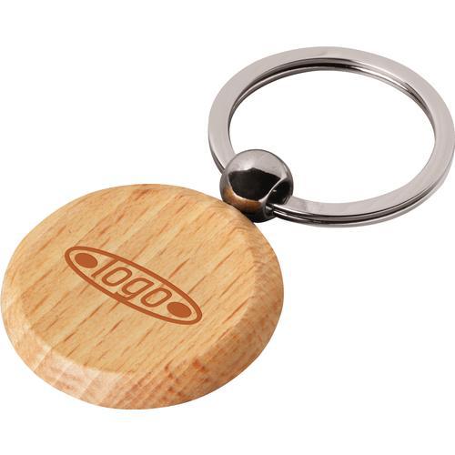 Circular custom wooden keyring.