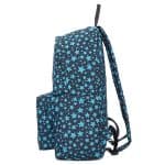 Side view of printed lightweight durable day bag. Light blue stars and printed on the bag.