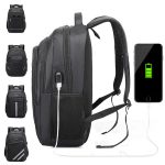 Side view of a black budget laptop backpack.