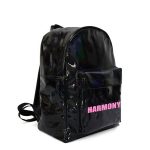 Front view of a black girls PVC backpack.