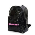 Front side view of a black girls PVC backpack.
