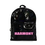 Black girls PVC backpack with Harmony printed in pink.