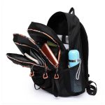 Open compartment view of a soccer and basketball sports backpack.