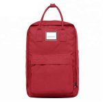 Red casual laptop backpack showing the front view and logo position.