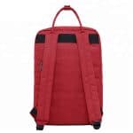 Red casual laptop backpack showing the rear view with the back straps.