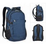 Navy blue large school laptop backpack showing all views