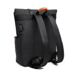 Rear view of a black stylish laptop backpack.
