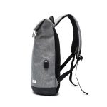 Grey travel waterproof school backpack. Side view.