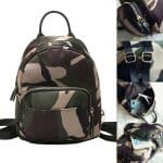 Front feature view of a waterproof camouflage backpack.
