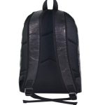 Black tyvek backpack rear view.