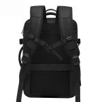 Rear view of black 17inch exapandable mens laptop backpack.