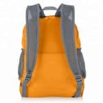 Rear strap view of an orange lighweight foldable backpack.