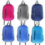 Various colour options of a lightweight folding backpack.