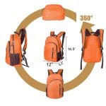 Easy steps to fold view of a nylon travel folding backpack.
