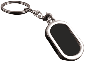 MPFK-021a metal photo frame keyring which is shown with the photo insert as a plain black piece of cardboard.