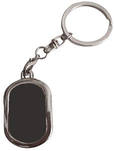 MPFK-021a rectangular metal photo frame keyring which is shown with the photo insert as a plain black piece of cardboard.