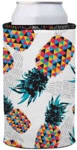 Customisable pineapple pattern can cooler. This fun and eye-catching stubby holder is perfect for summer events and available at QW Direct.