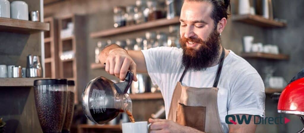 Barista workstation with neatly arranged espresso machine for fast workflow