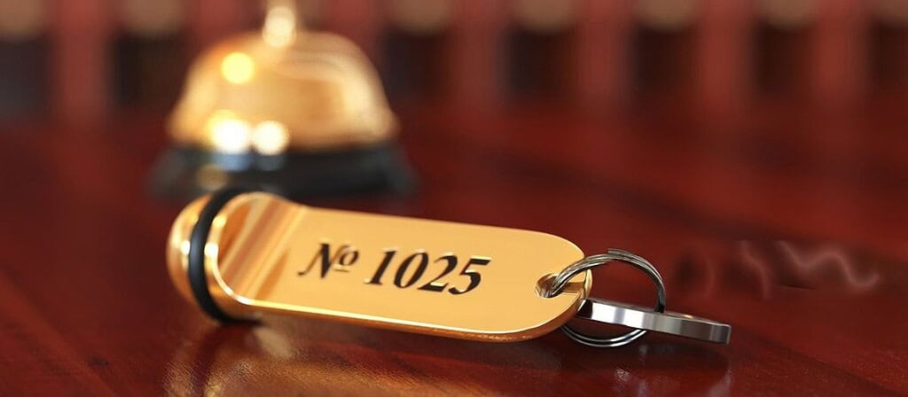 Custom hotel keyrings used in boutique hotel in Australia showing durable promotional keyrings